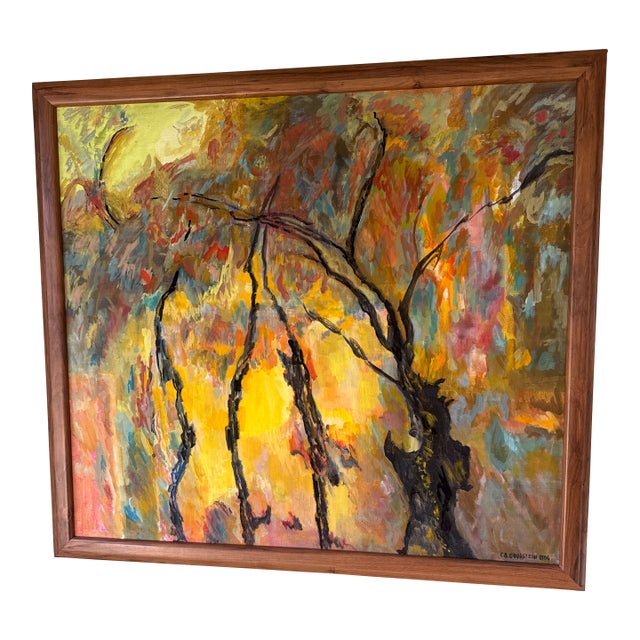 1980s CB Goodstein Abstract Art Paint on Canvas - Signed For Sale