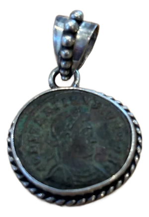 Antique Roman Coin in Sterling Silver Rope Setting