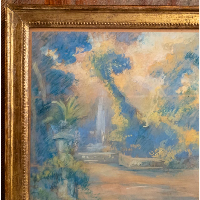 English 19th Century French Impressionist Oil Pastel Study of a Garden in Giltwood Frame For Sale - Image 3 of 15