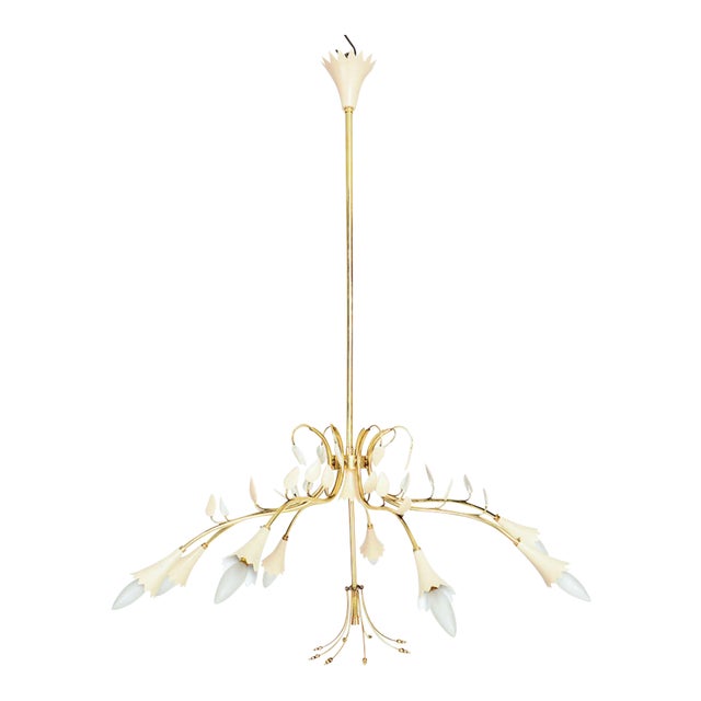 1950s Italian Brass Flower Chandelier Attributed Stilnovo For Sale