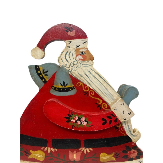 Vintage Hand Painted Folk Art Wooden Santa For Sale In New York - Image 6 of 7