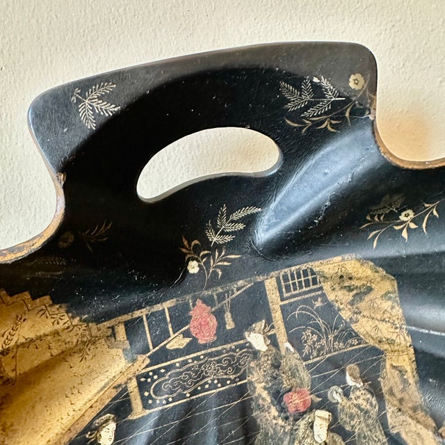 Late 19th Century Chinoiserie Lacquered Papier Mache Shell Vide Poche Tray For Sale - Image 5 of 6