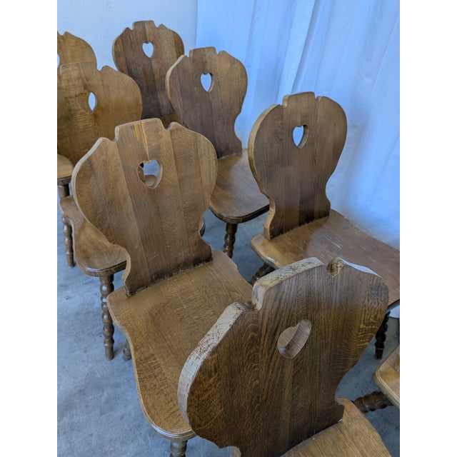 Vintage Tyrolean Farmhouse Heart Cutout Wooden Dining Chairs, 1970s, Set of 8 For Sale - Image 11 of 18
