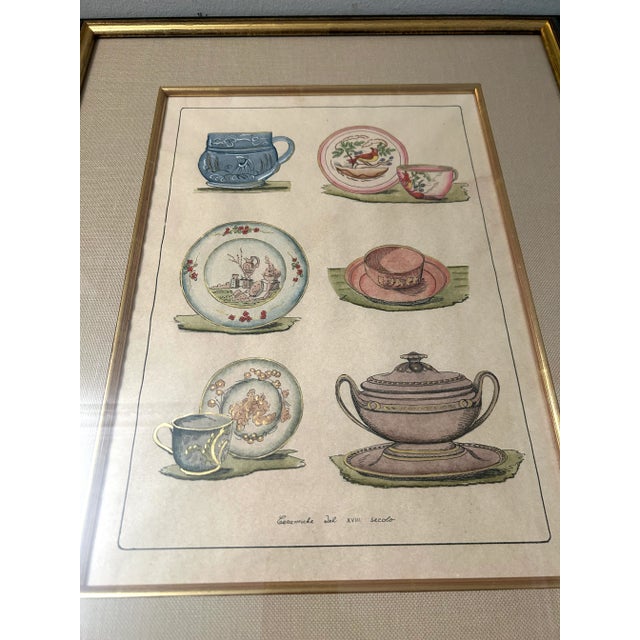 1990s Vintage Italian China Patterns Print – Hand-Colored With Gold Accents For Sale In Los Angeles - Image 6 of 9