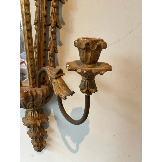 1960s Italian Carved Wood Mirrored Sconces - A Pair For Sale In New York - Image 6 of 12