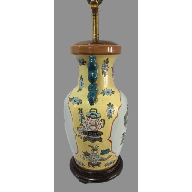 Ceramic Antique Hand Painted Asian Pottery Vase Converted to Table Lamp Marked For Sale - Image 7 of 12