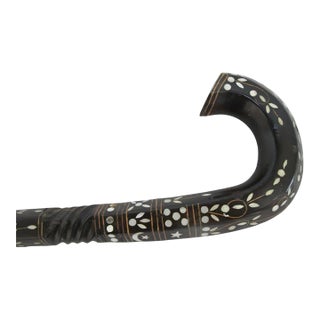 Crescent Moon & Star Inlaid Wood Mother of Pearl Cane Walking Stick For Sale