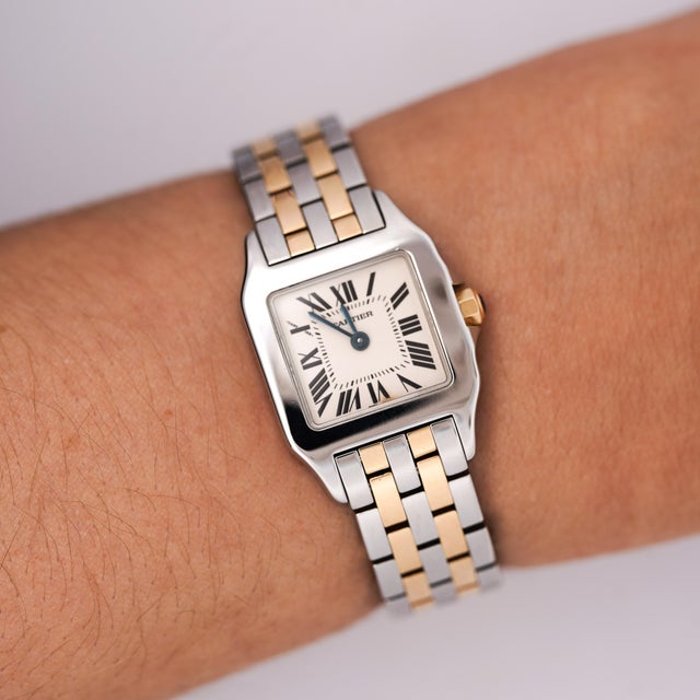 Modern Cartier Santos Demoiselle 2698 Two-Tone Steel & 18k Gold Ladies Bracelet Watch For Sale - Image 3 of 9
