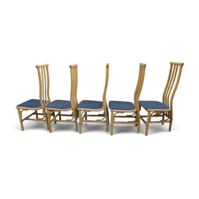 High-Back Bamboo Dining Chairs, 1970s, Set of 5 For Sale - Image 11 of 12