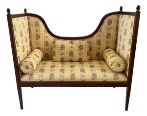 Vintage Sheraton Style Upholstered Settee