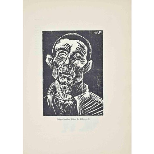 Wilhelm Rudolph, Portrait of the Sculptor G., 1920s, Woodcut For Sale - Image 3 of 3