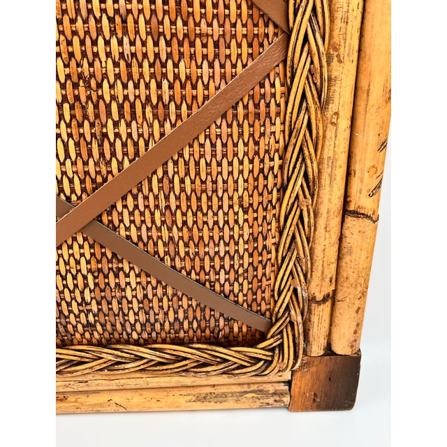 Tan Vintage British Colonial Coastal Bamboo, Rattan, and Leather Bulletin Board For Sale - Image 8 of 12