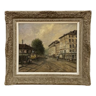Enrico Gatti, View of the Vecchio rondo a sesto San Giovanni, 1980s, Oil on Canvas For Sale