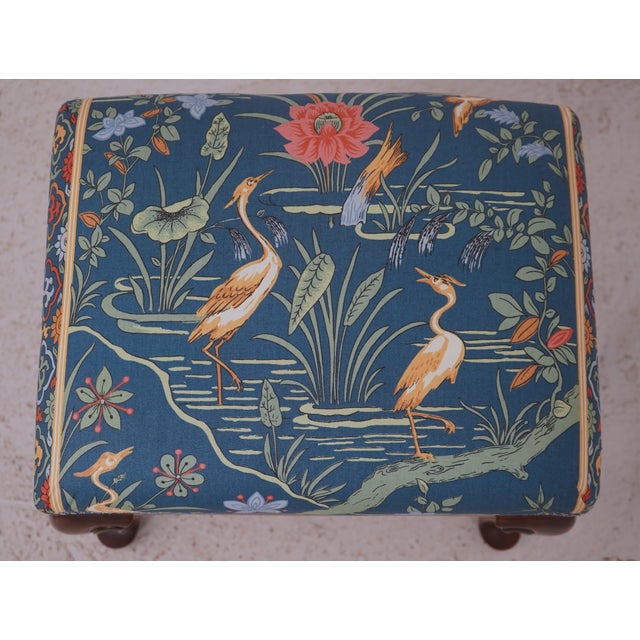 The House of Scalamandre Pair Scalamandre Upholstered Queen Anne Stools For Sale - Image 4 of 12