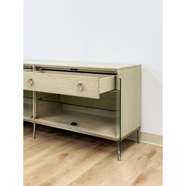 Modern American Drew Corsica Painted Gray Console Credenza Glass Doors Coastal For Sale - Image 11 of 18
