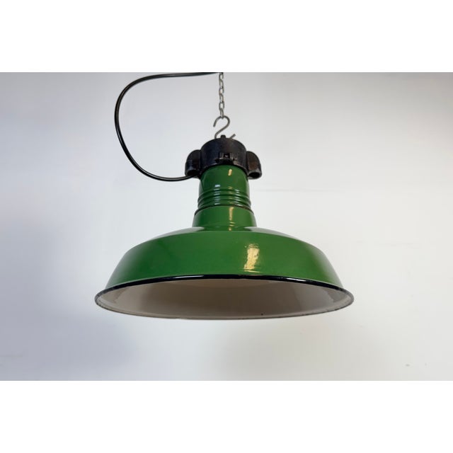 Green Industrial Green Enamel Factory Pendant Lamp, 1960s For Sale - Image 8 of 18
