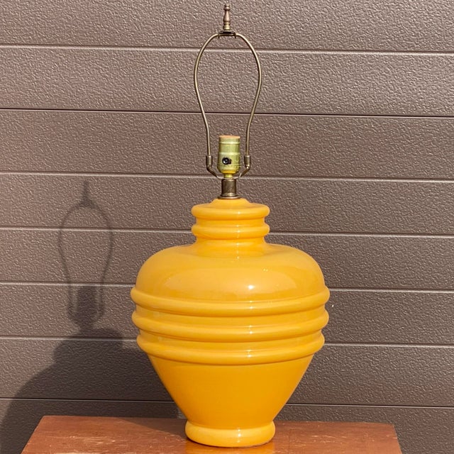 Vintage Solid Yellow Ceramic Beehive Style Table Lamp For Sale - Image 13 of 13