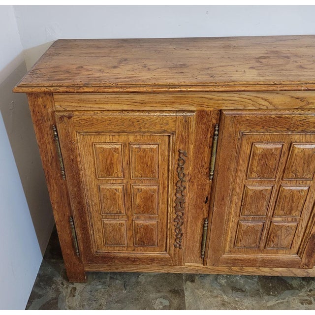 Mid 20th Century Mid-20th Century Spanish Revival Oak Paneled Credenza For Sale - Image 5 of 11