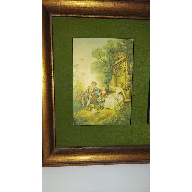 Vintage Hanging Art 2 Prints Green Velvet Florentine Style Gold Framed 10 X 13 Inches For Sale - Image 4 of 10