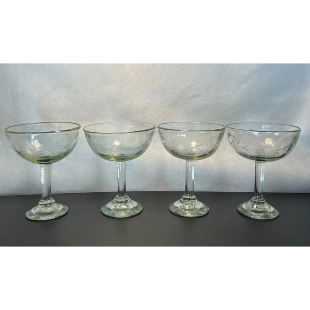 Mexican 1980s Rose Ann Hall Margarita Glasses: Hand Blown Green Tint Coupes - Set of 4 For Sale - Image 3 of 14