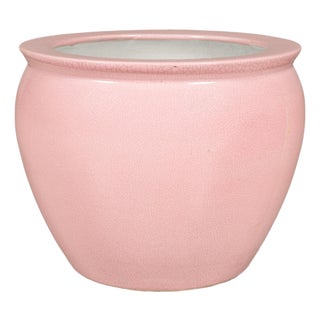 Vintage Chinese Pink Crackle Glazed Ceramic Planter, Medium Size For Sale