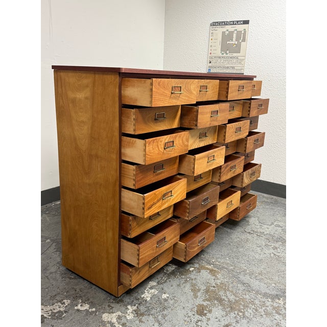 Brown Thirty Two Drawer Apothecary Wood Cabinet, Vintage For Sale - Image 8 of 12