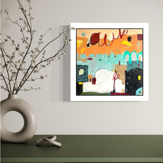 Christiane Corcelle "Thé À La Menthe Ii" Mixed Media on Board, Framed Abstract Painting in Orange and Aqua, 2022 For Sale In Boston - Image 6 of 6