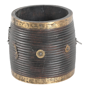Vintage Indian Teakwood and Brass Pot