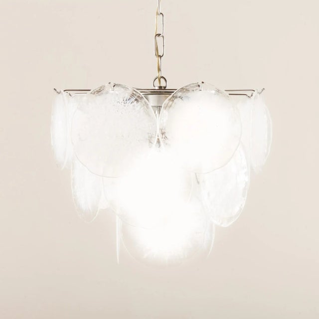 Vistosi Murano 18 Glass Disc Chandelier Fiocchi Di Neve, Italy, 1970s For Sale - Image 9 of 18