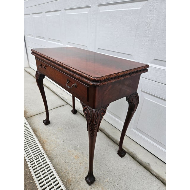 Square Ball and Claw Crotch Mahogany Flip Top Console Game Table For Sale - Image 9 of 17