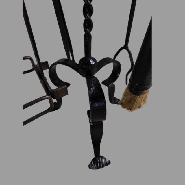 Mid-Century Modern Cast Iron Fireplace Accessory Set with Dragon Head, 1970, Set of 5 For Sale - Image 3 of 5