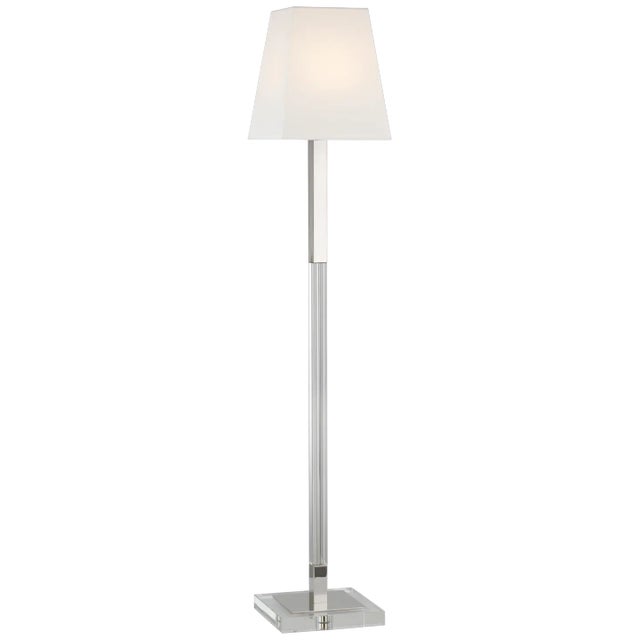 Chapman & Myers for Visual Comfort Signature Reagan Medium Reading Floor Lamp in Polished Nickel & Crystal with Linen Shade For Sale