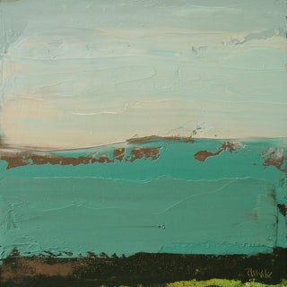 Blue Green Wash by Nicole Hyde | Oil Painting of a landscape with blue and green hues For Sale
