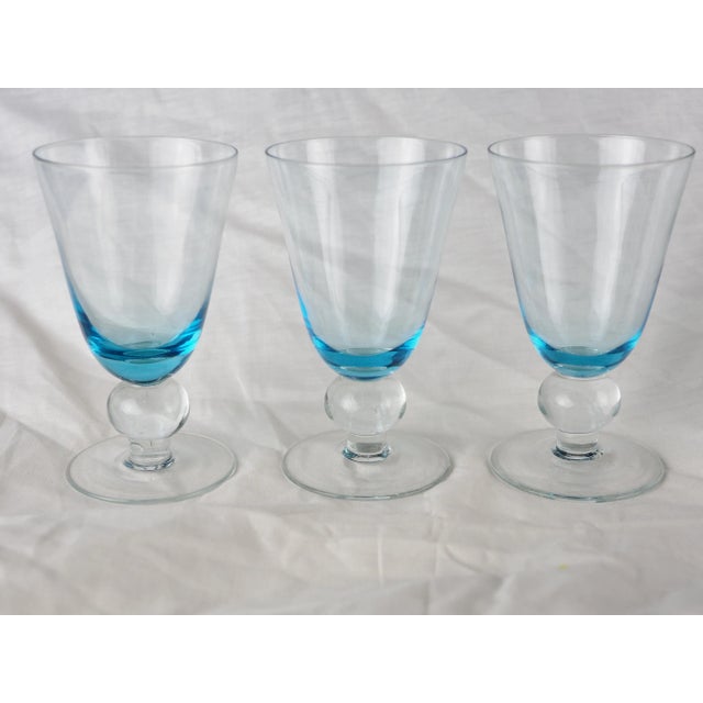 1970s French Blue Smoked Wine Glasses - Set of 3 For Sale - Image 10 of 10