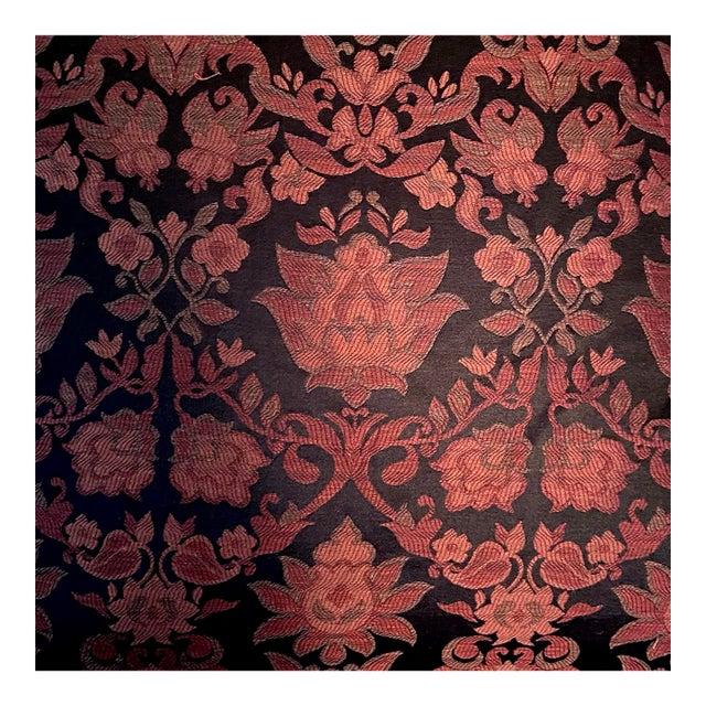 Home Decor Fabric Jacquard Gothic Revival Burgundy and Black Upholstery For Sale