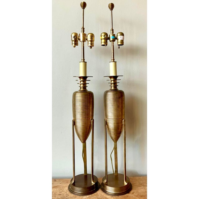 Chapman Manufacturing Company Vintage Postmodern Chapman Brass Lamps - A Pair For Sale - Image 4 of 10
