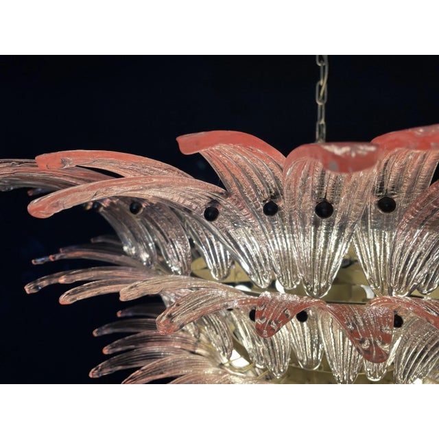 Metal Italian Murano Glass Chandelier with Pink Leaves For Sale - Image 7 of 15