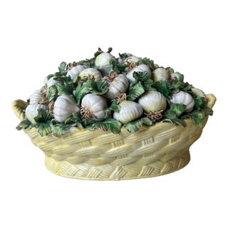 Mid Century Mottahedeh Ceramic Basket of Garlic For Sale
