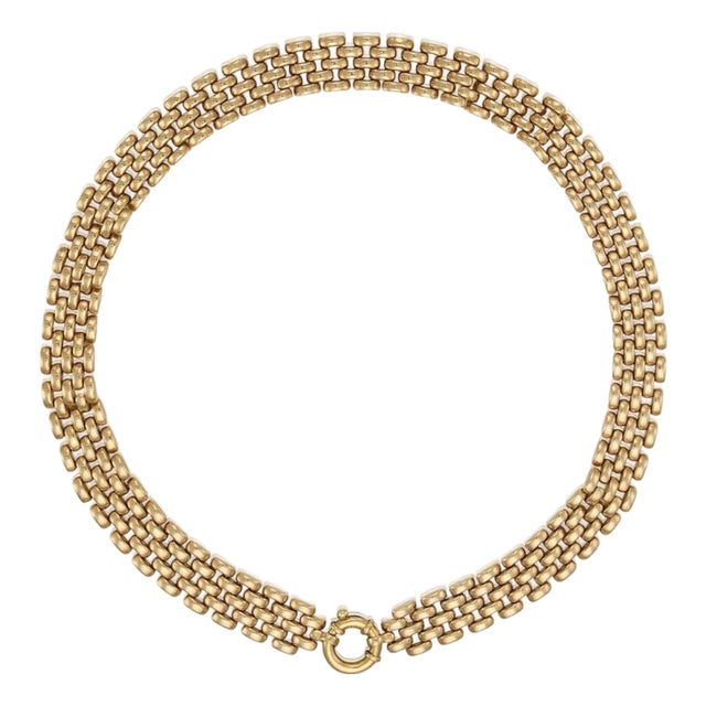 14k Gold Panther Brick Link Choker Style Chain Necklace in the Manner of Cartier, Oversized Spring Ring for Pendants, Signed, Italy For Sale