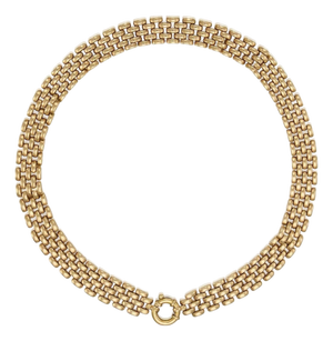 14k Gold Panther Brick Link Choker Style Chain Necklace in the Manner of Cartier, Oversized Spring Ring for Pendants, Signed, Italy