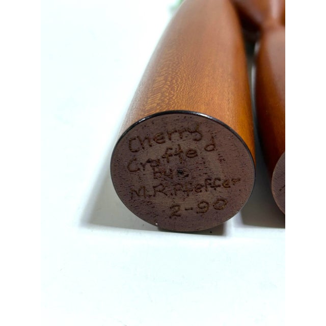 1990s Signed Vintage Danish Teak Tulip Cut Candle Holders - Set of 3 For Sale In Louisville - Image 6 of 7