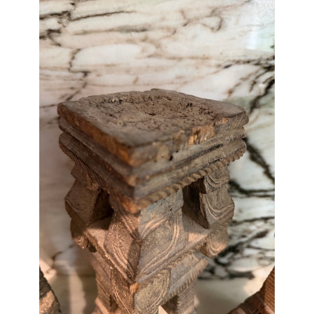 Early 20th Century Deepam Carved Fruitwood Stand, S/3 For Sale - Image 5 of 6