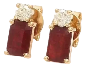 1.24 cts Natural ruby and 0.21 diamond earrings in 14k gold