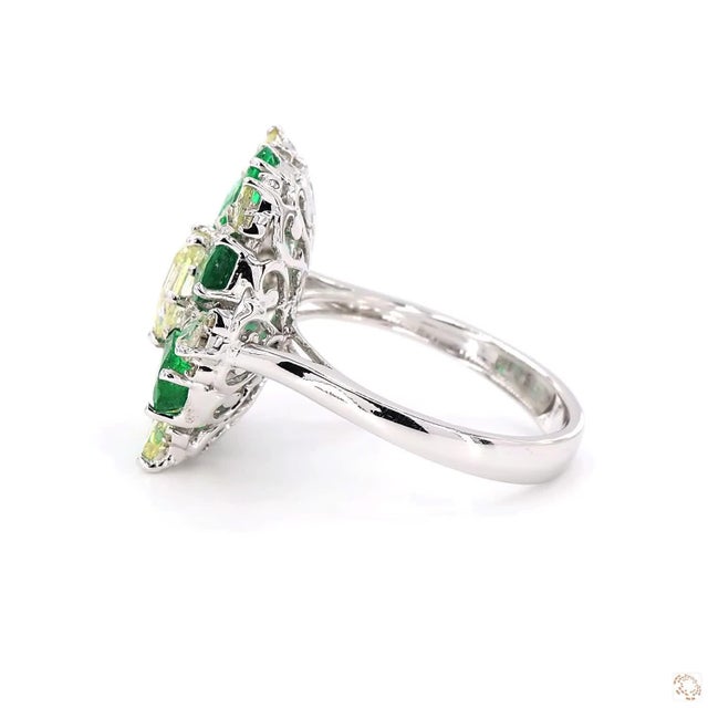 1.45 Carat Round Brilliant Cut Diamond Emerald Gold Ring, Size 6.5 For Sale - Image 4 of 9