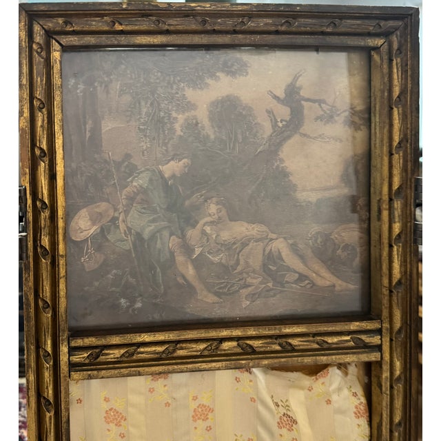 Antique Giltwood 3-Panel Screen | Boucher / Daullé Engravings, Four Seasons | French Rococo Revival Paravent For Sale - Image 12 of 16