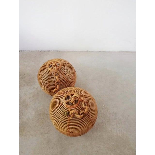 Cane & Rattan Globe Pendant Lights, 1970s, Set of 2 For Sale - Image 13 of 18