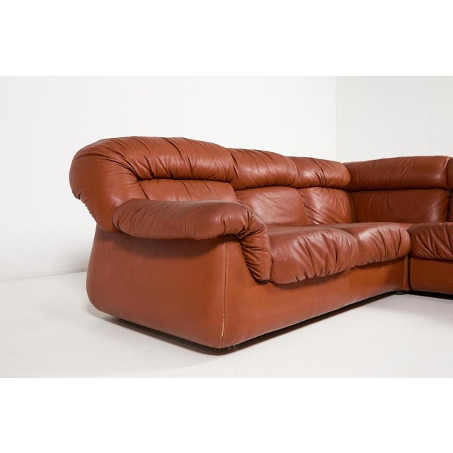 Vintage Italian Sectional Cognac Leather Sofa For Sale - Image 3 of 12