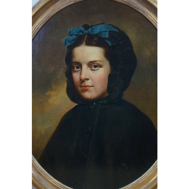 Late 20th Century J Paul Stevens Girl in Cloak Oval Portrait Oil Painting on Board 28" For Sale - Image 4 of 10