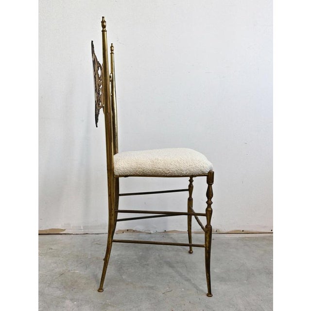 Set of Hollywood Regency Chiavari Brass Side Chairs in Boucle, 1950s For Sale - Image 9 of 11