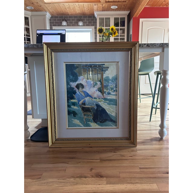 Walter Farndon Original Watercolor of Seated Woman, 1920’s Framed For Sale - Image 10 of 11